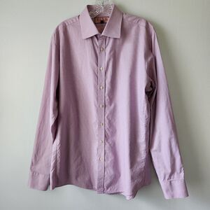 PINK Thomas Pink Slim Fit Mens Purple Check Casual Button Up Shirt Sz 16 1/2